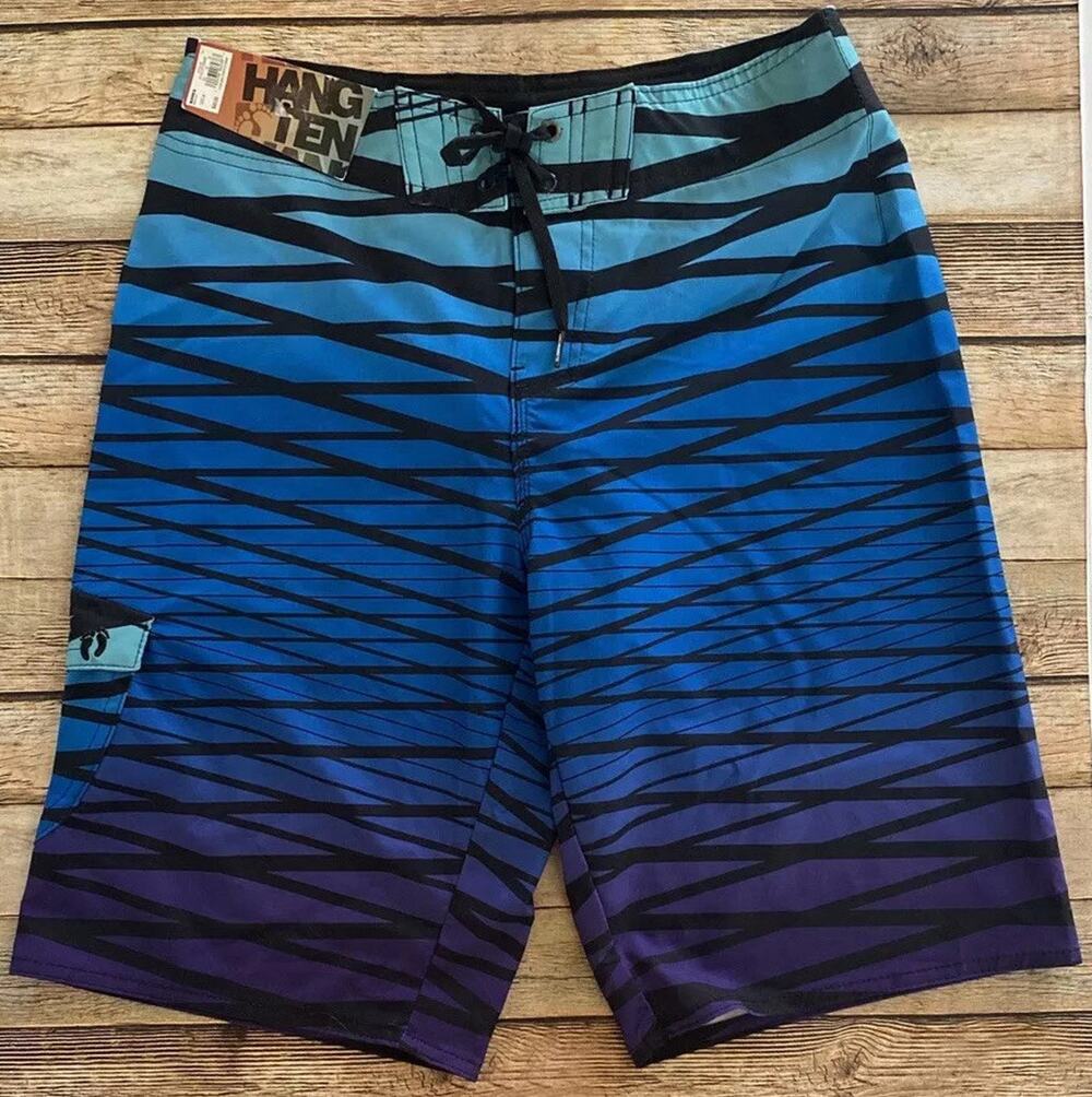 Hang Ten Mens Size 30 Blue 'Four Way Stretch' Swim Trunk Board Shorts
